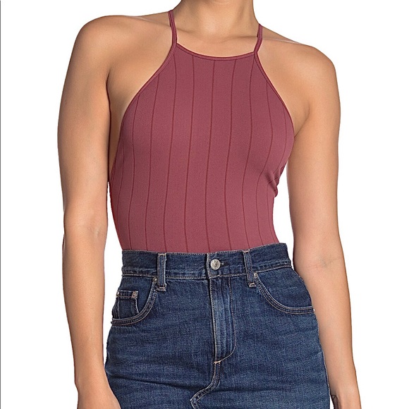 Free People Bridget Bodysuit Wine Halter Neck - Picture 8 of 16